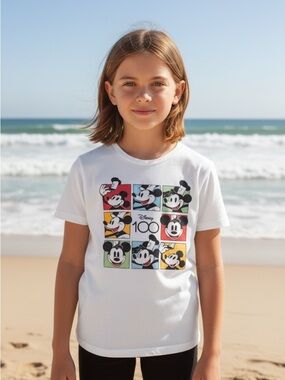 Disney Mickey Mouse White Graphic Kids T-Shirt XS(4-5) cotton blend round neck